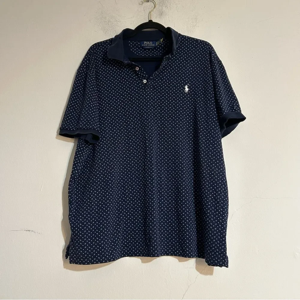 Polo Ralph Lauren Classic Fit Soft Cotton Polo Shirt Paisley Print Navy XL